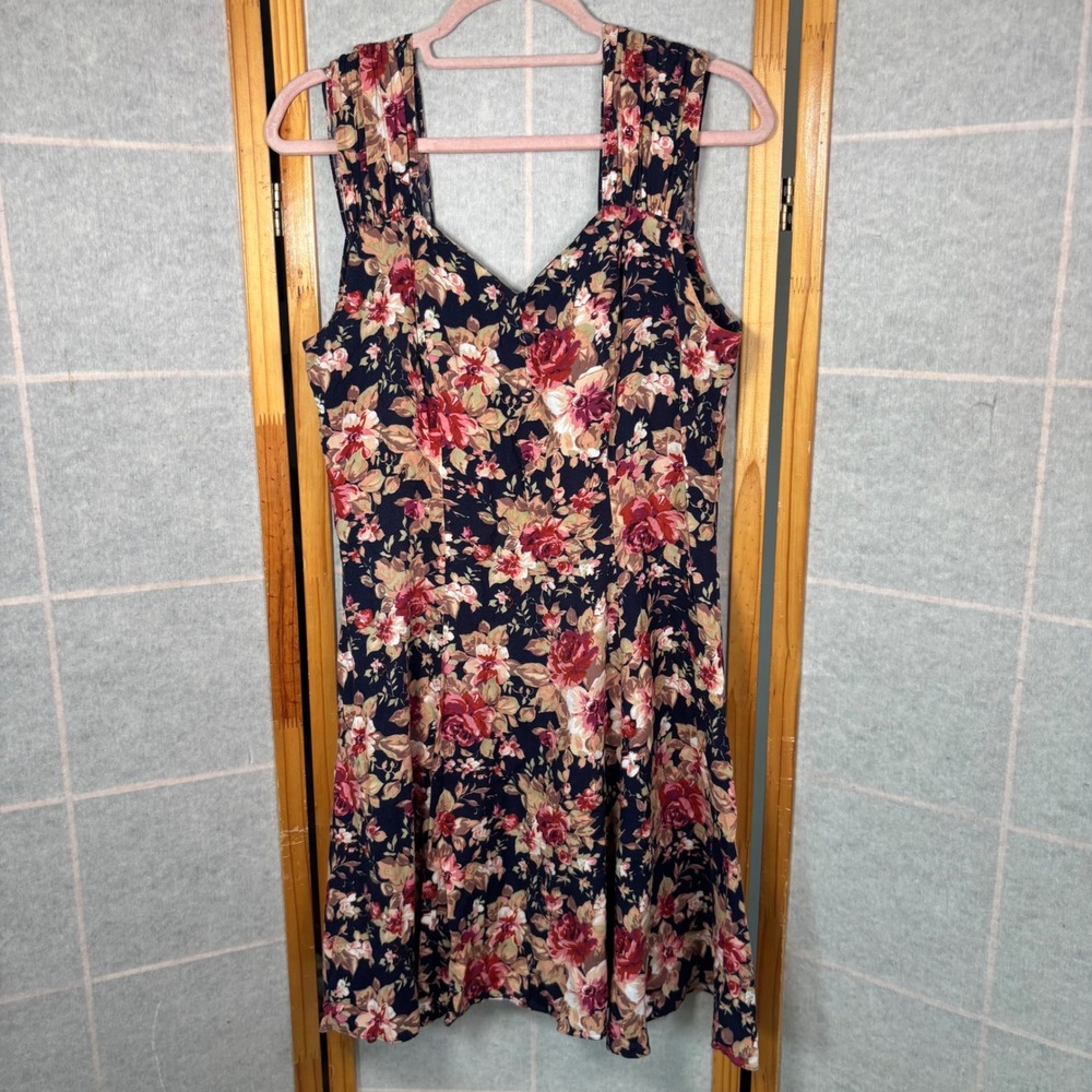 D.B.Y. Ltd. Floral Rayon Dress 13 Navy Blue Vintage 90s Grunge Cottagecore